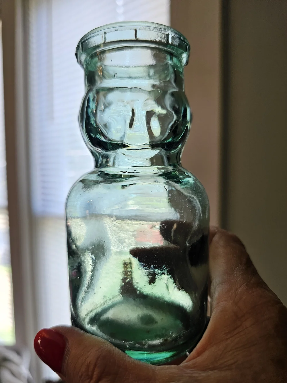 Vintage Teal Green Glass Baby Face Milk Bottle